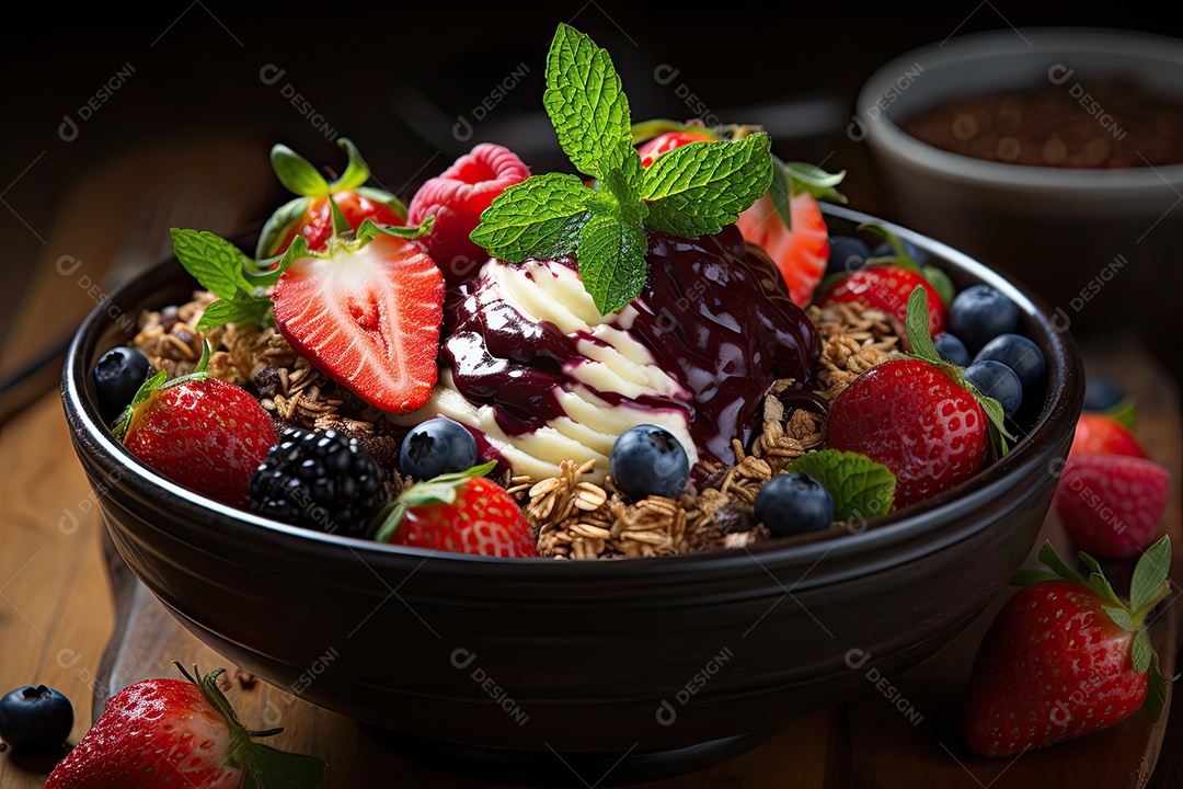 Tigela de açaí com frutas tropicais e granola