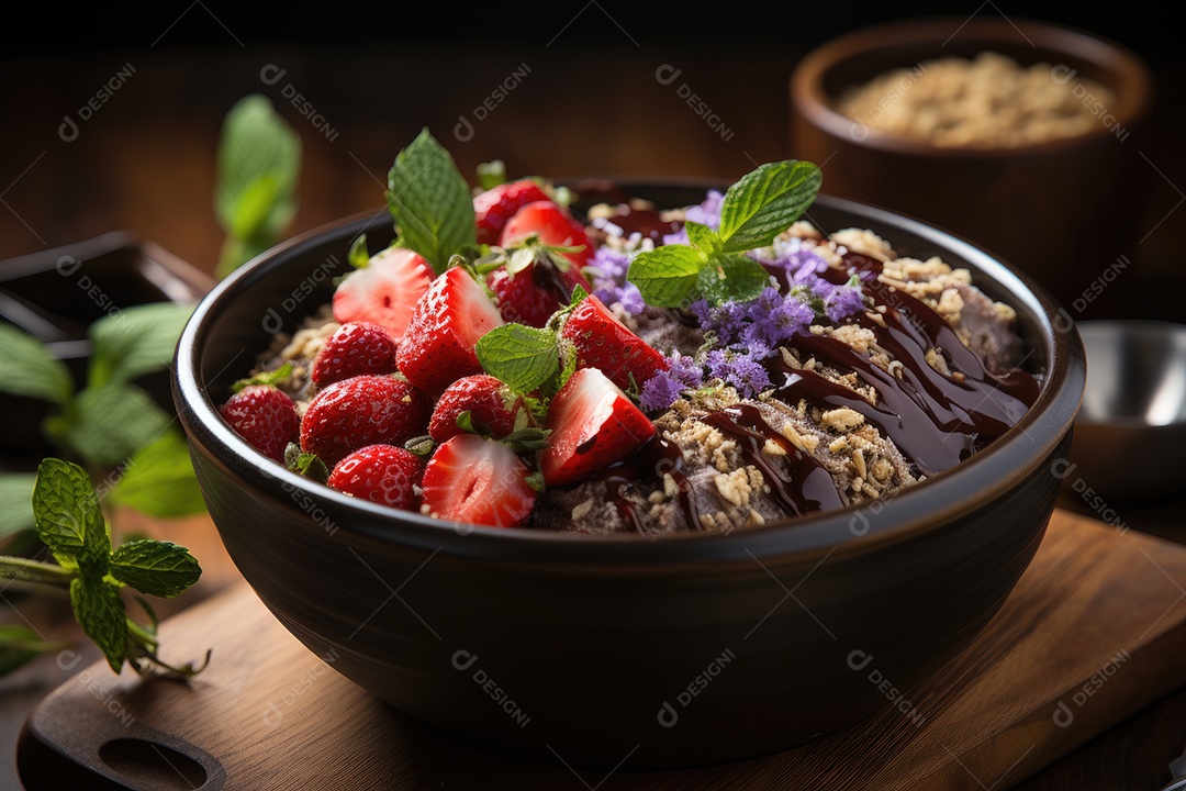 Tigela de açaí com frutas tropicais e granola