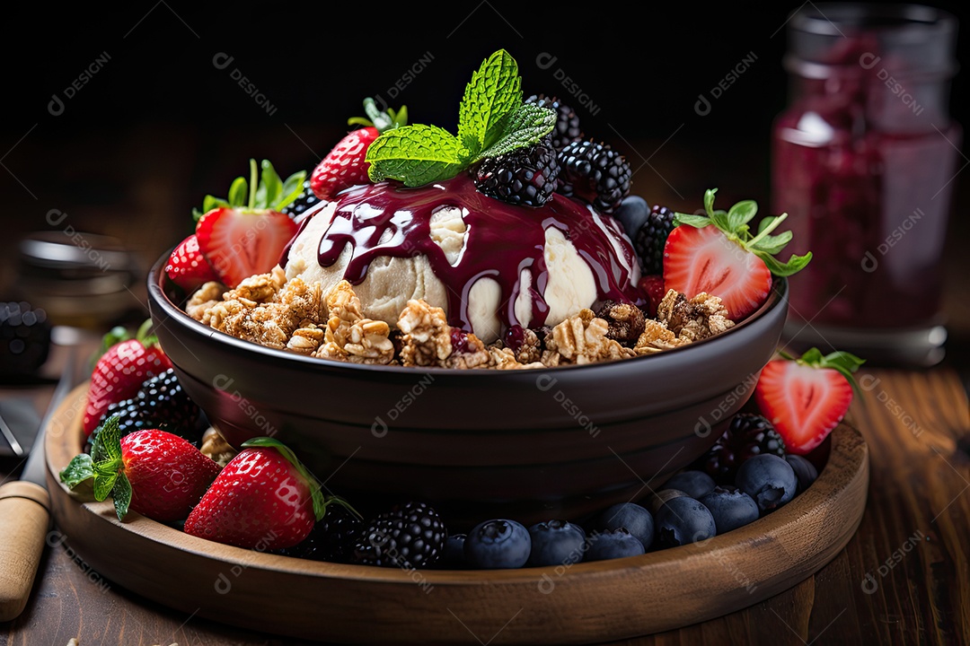 Tigela de açaí com frutas tropicais e granola