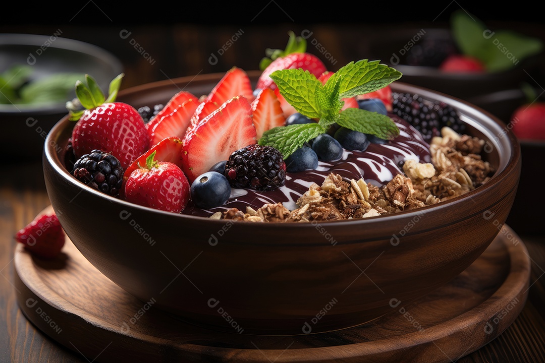 Tigela de açaí com frutas tropicais e granola