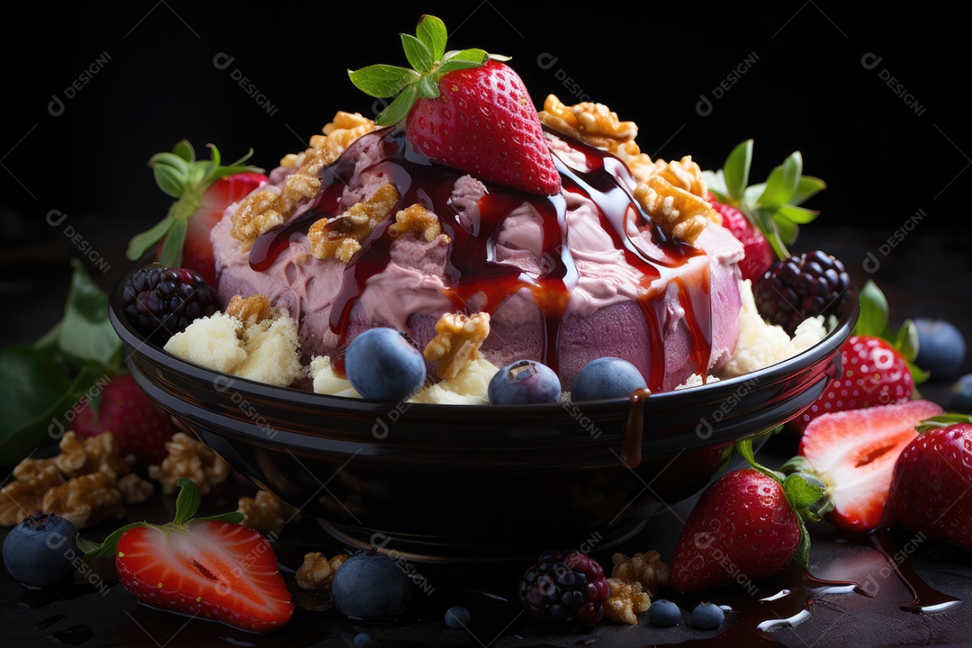 Tigela de açaí com frutas tropicais e granola
