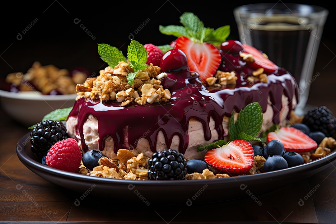 Tigela de açaí com frutas tropicais e granola