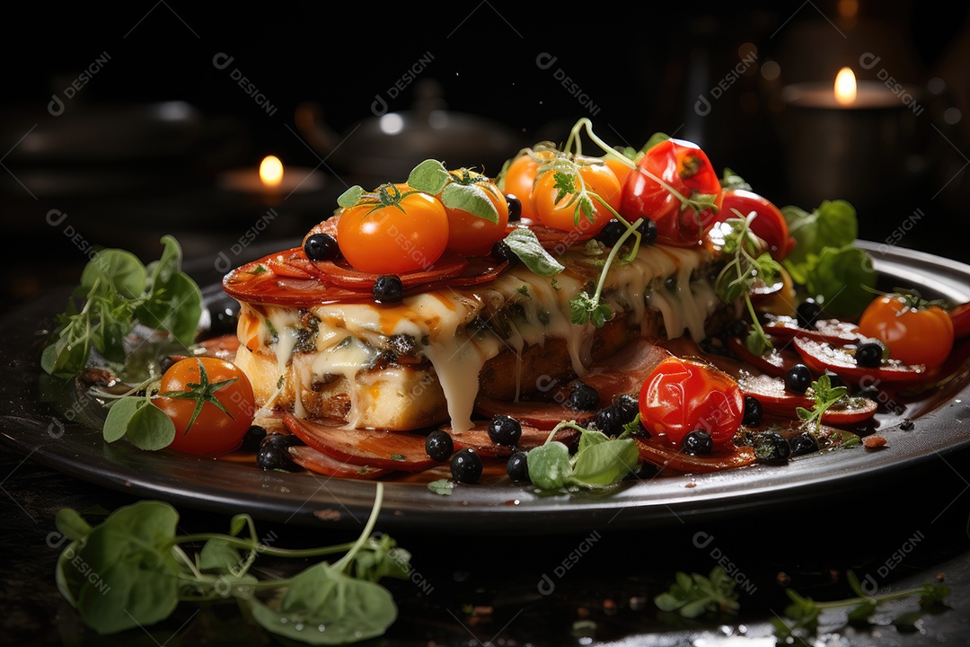 Fatia suculenta em meio a ingredientes