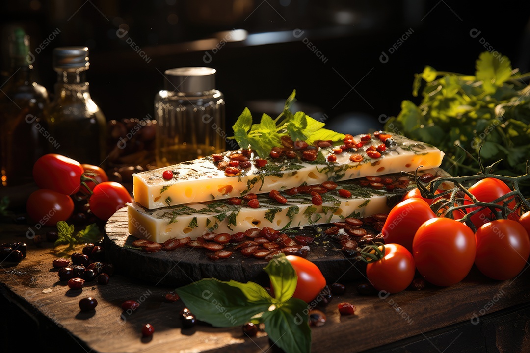 Fatia suculenta em meio a ingredientes