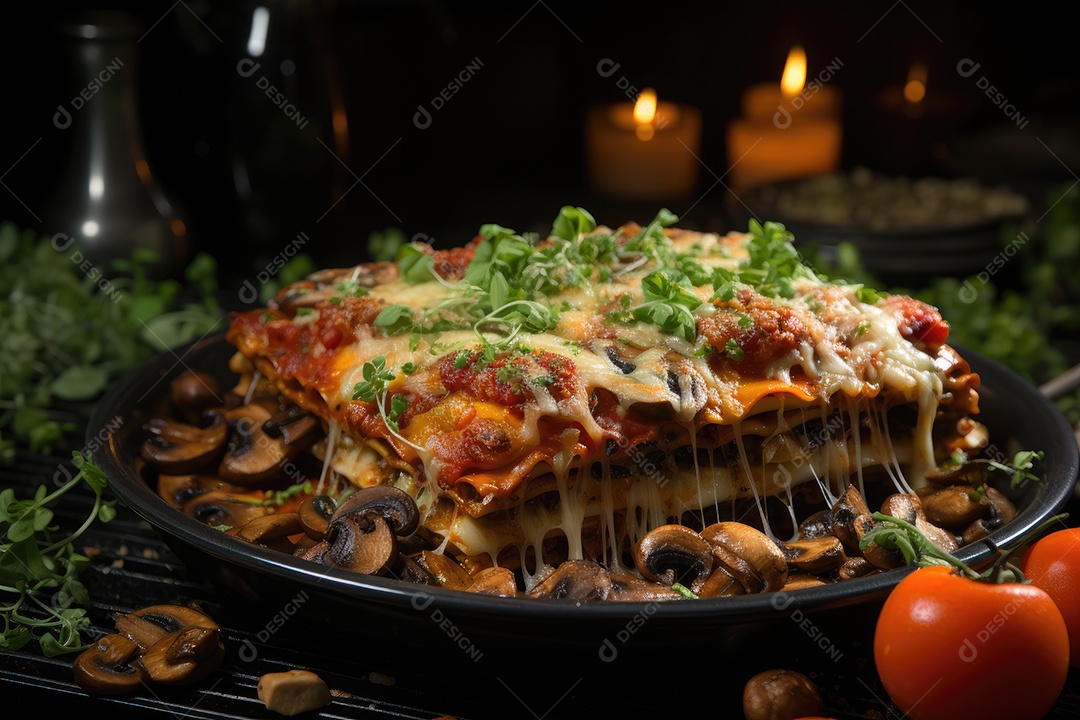 Fatia de pizza suculenta cercada por ingredientes