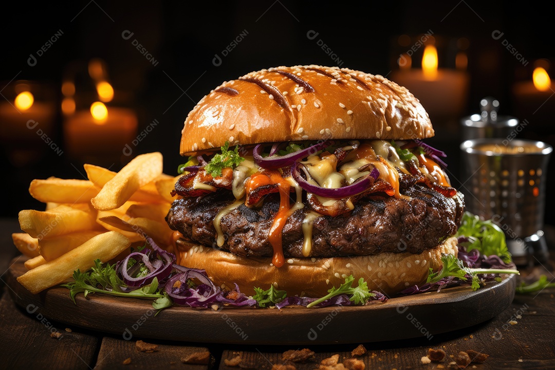 Hambúrguer gourmet suculento com batatas crocantes e molho artesanal. (3)