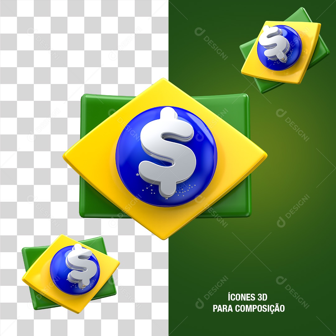 Ícone 3D Brasil Cifrão Para Composição PSD