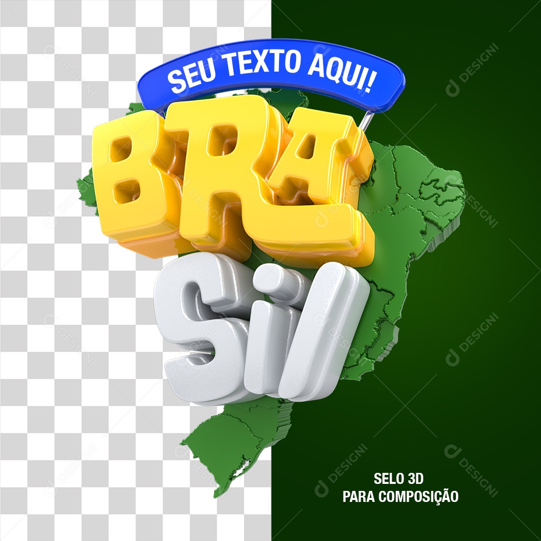 Selo 3D Brasil Mapa Para Composição PSD