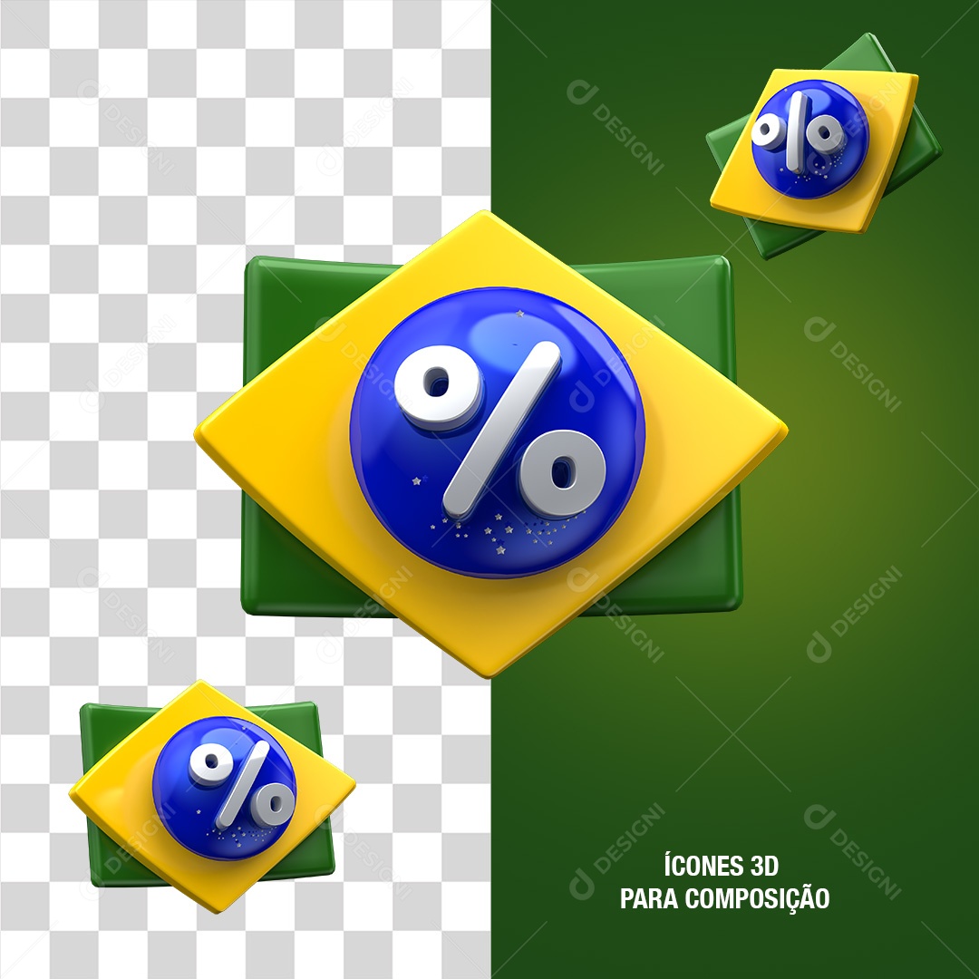 Ícone 3D Brasil Porcentagem Para Composição PSD