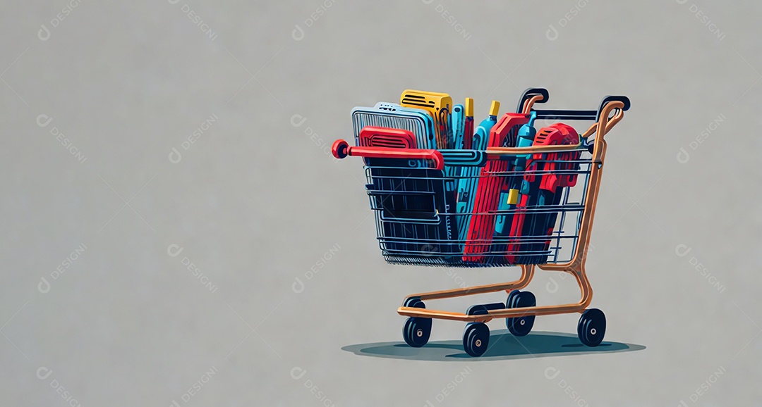 Carrinho de compras de supermercado sobre fundo branco