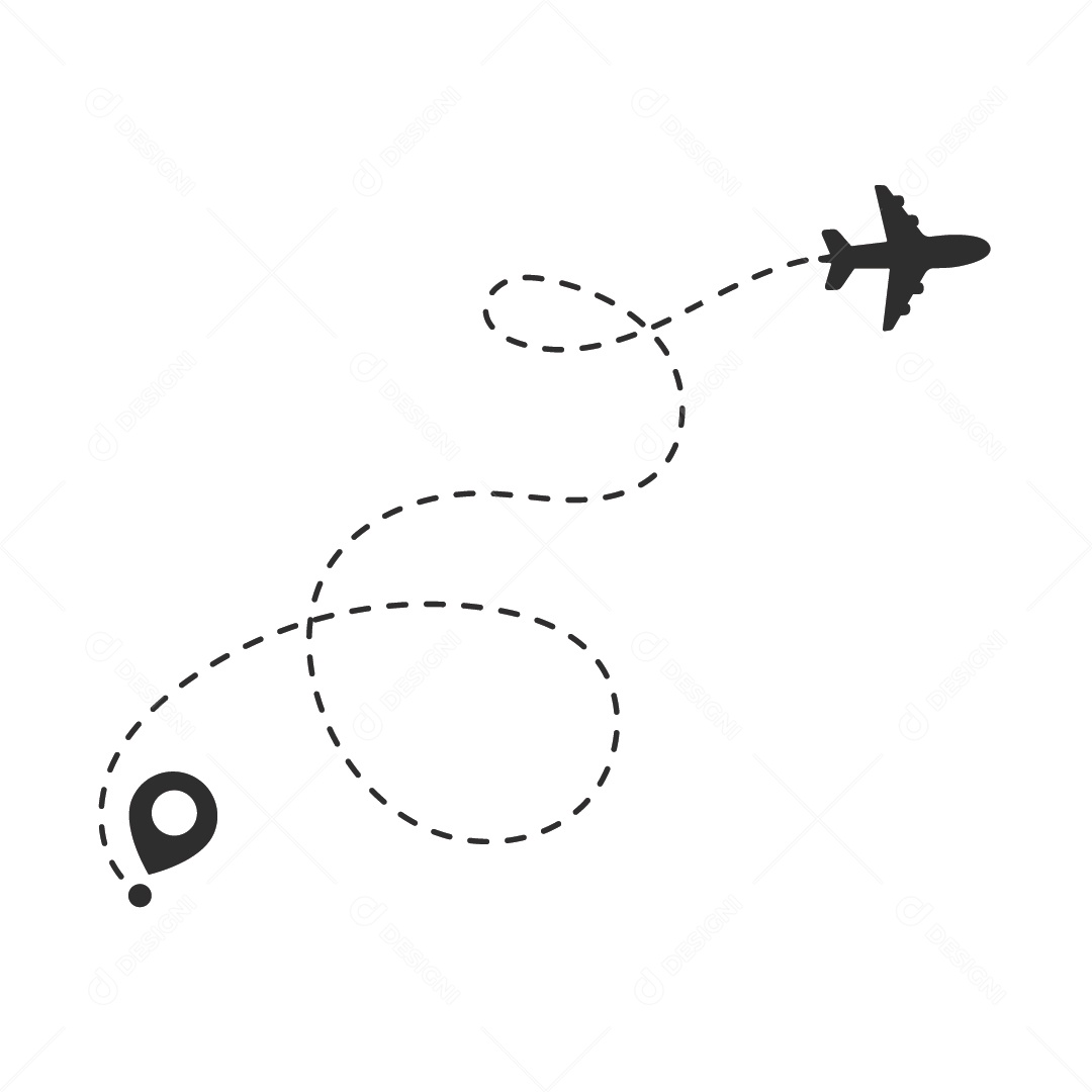 Ilustração Avião em Linha e Pin de Mapa Vetor EPS