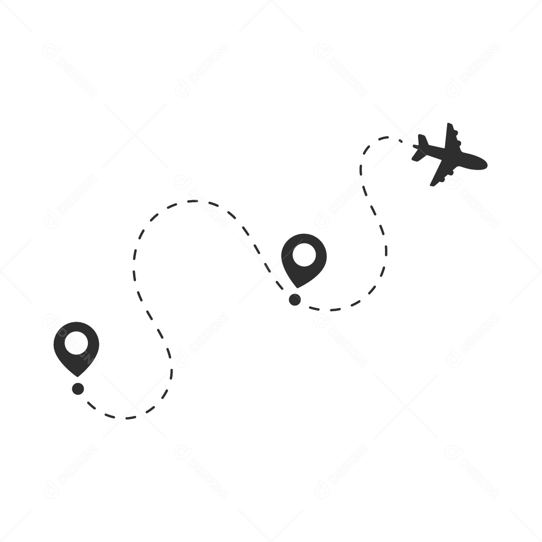 Ilustração Avião em Linha e Pin de Mapa Vetor EPS