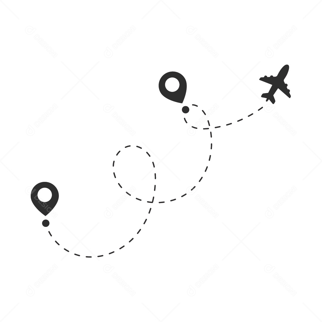 Ilustração Avião em Linha e Pin de Mapa Vetor EPS