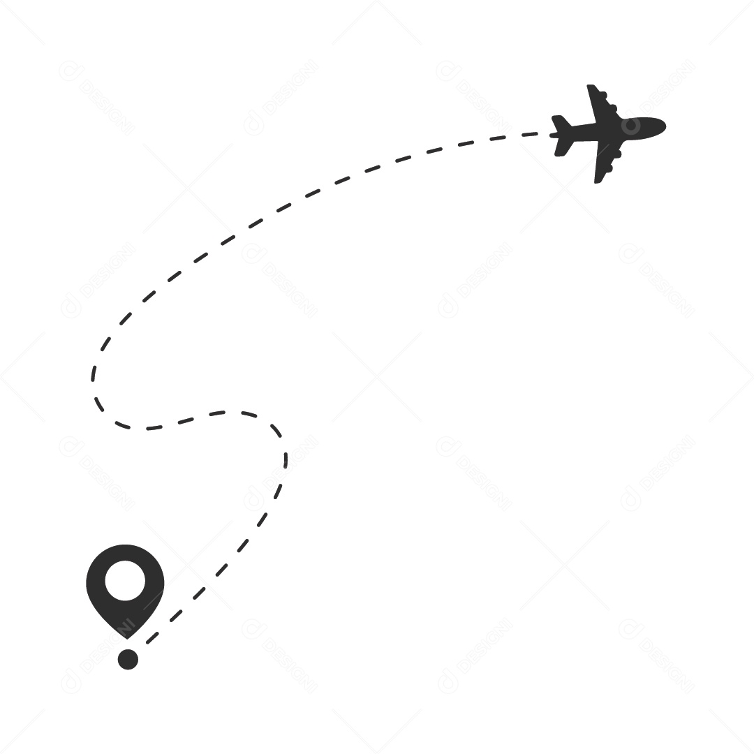 Ilustração Avião em Linha e Pin de Mapa Vetor EPS