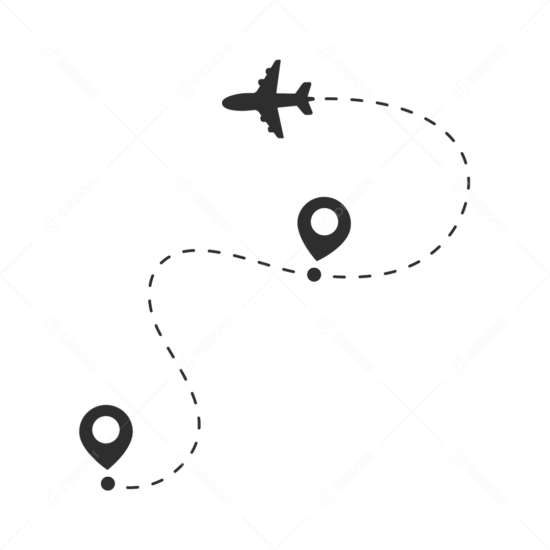 Ilustração Avião em Linha e Pin de Mapa Vetor EPS