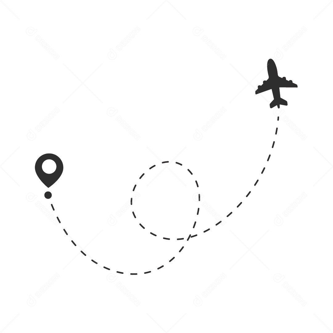 Avião em Linha e Pin de Mapa Ilustração Vetor EPS