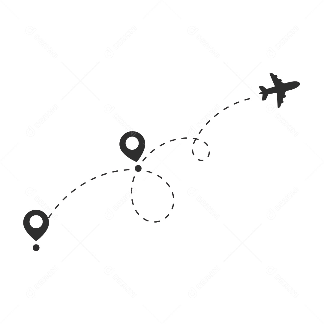 Avião em Linha e Pin de Mapa Ilustração Vetor EPS