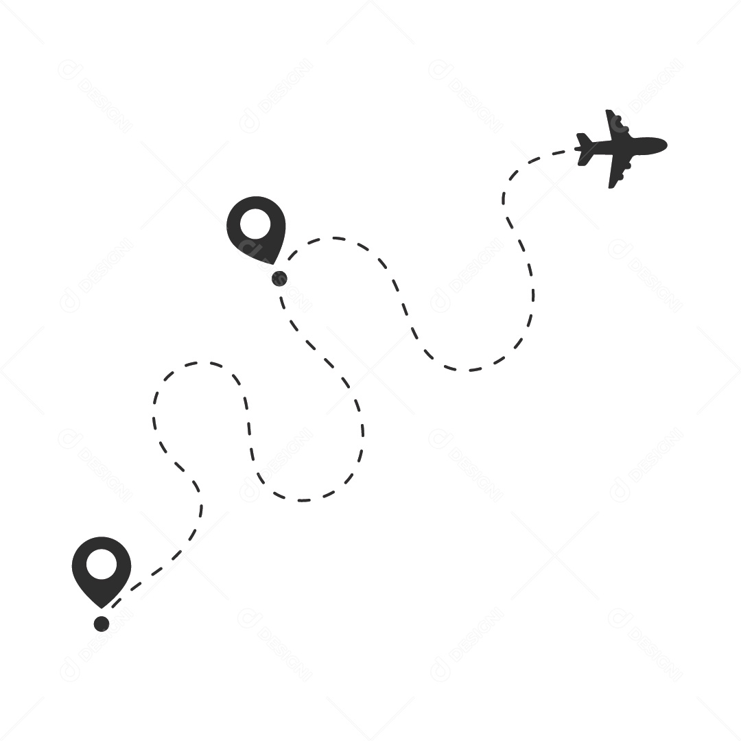 Avião em Linha e Pin de Mapa Ilustração Vetor EPS