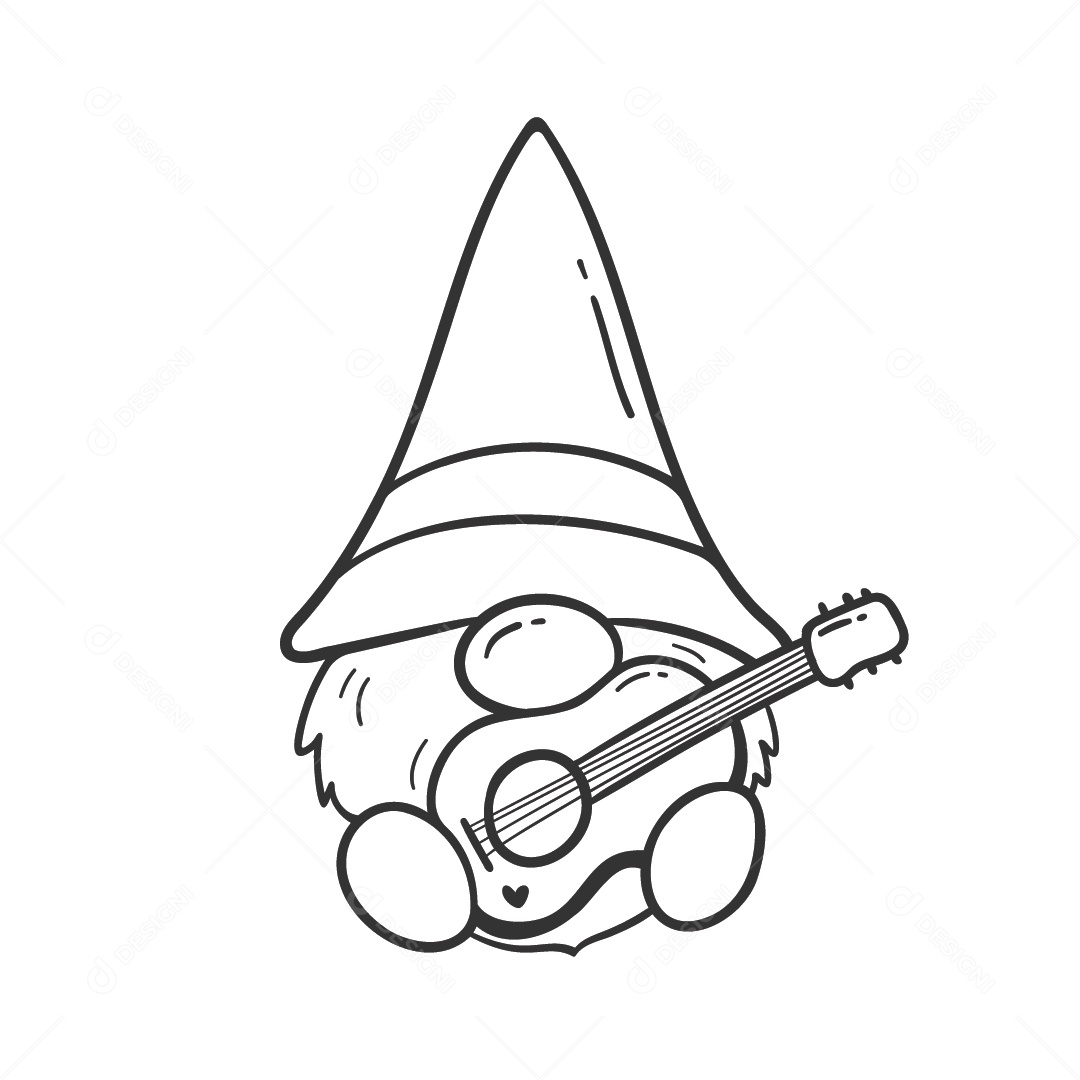 Ilustração Gnomo Preto e Branco Vetor EPS