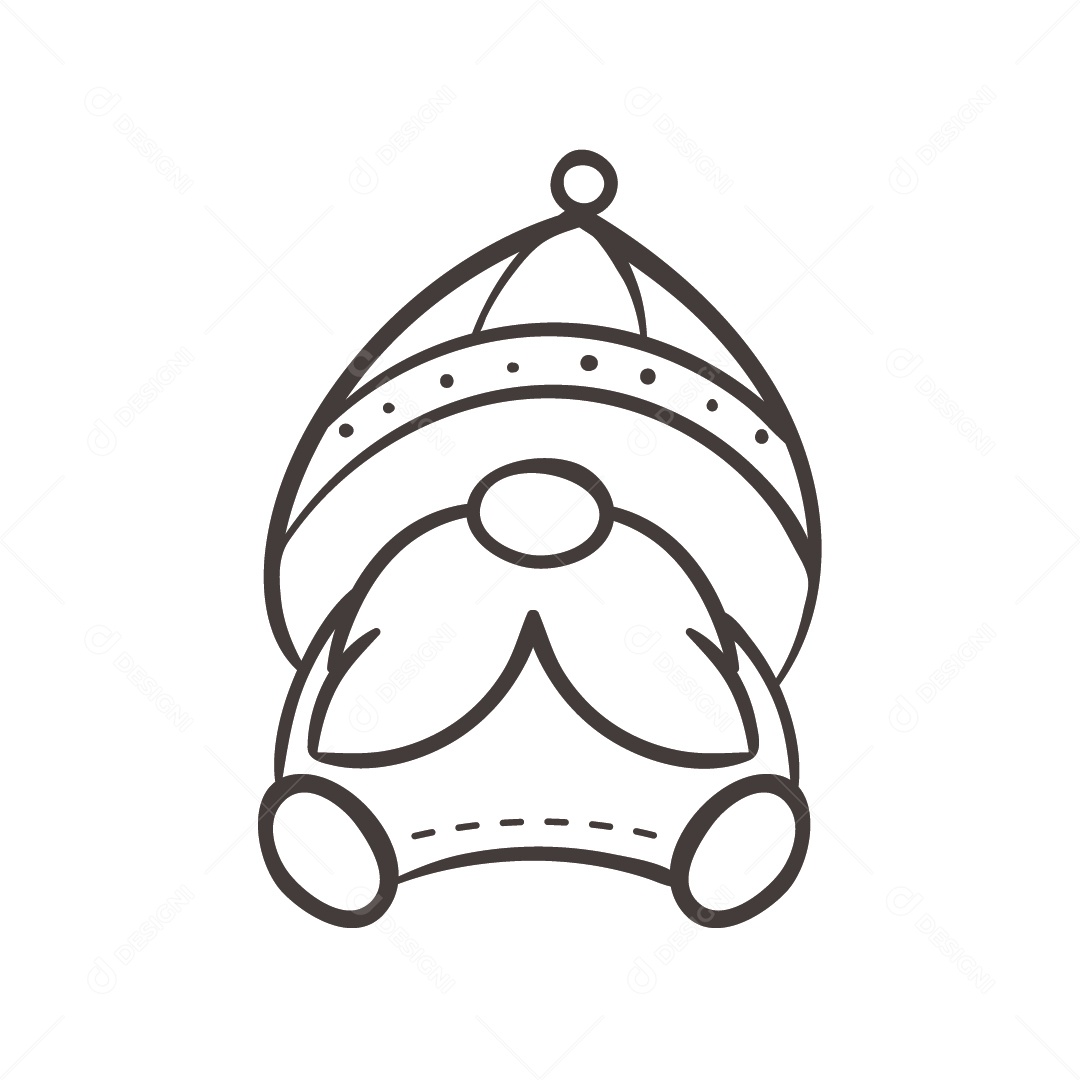 Gnomo Preto e Branco de Chapéu Ilustração Vetor EPS