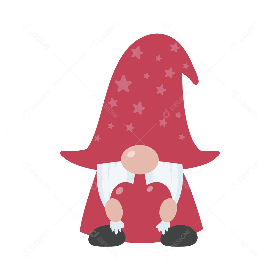 Gnomo Segurando Coração do Dia dos Namorados Ilustração Vetor EPS