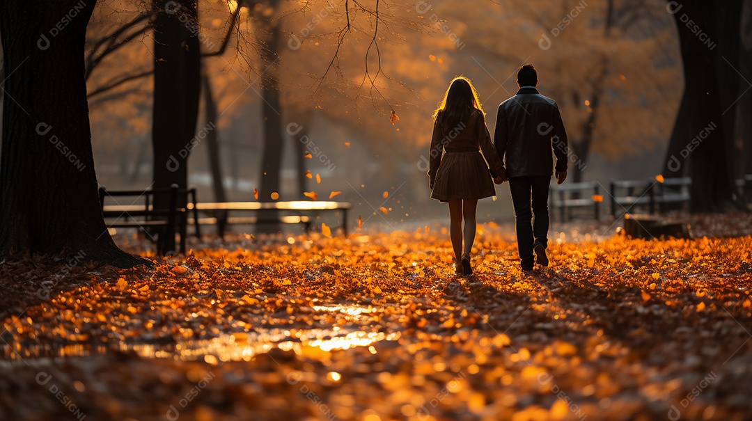 Lindo casal em um parque no outono