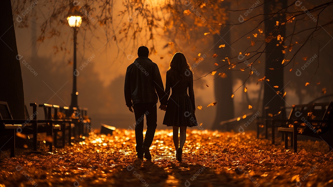 Lindo casal em um parque no outono