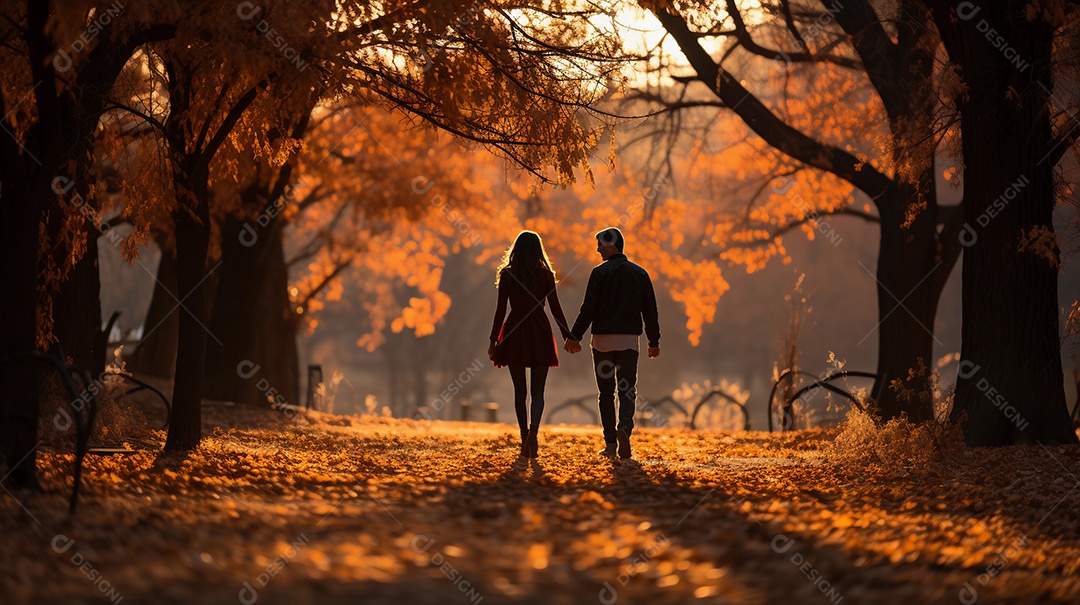 Lindo casal em um parque no outono