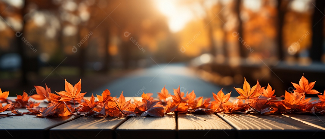 Folhas de outono sobre a mesa