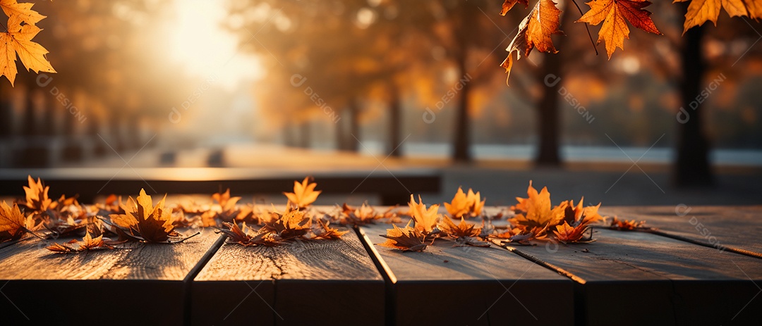 Folhas de outono sobre a mesa