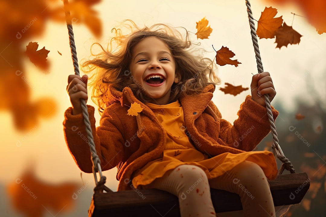 Criança menina garota parque balanço outono Fotos imagem JPG IA  Inteligência artificial