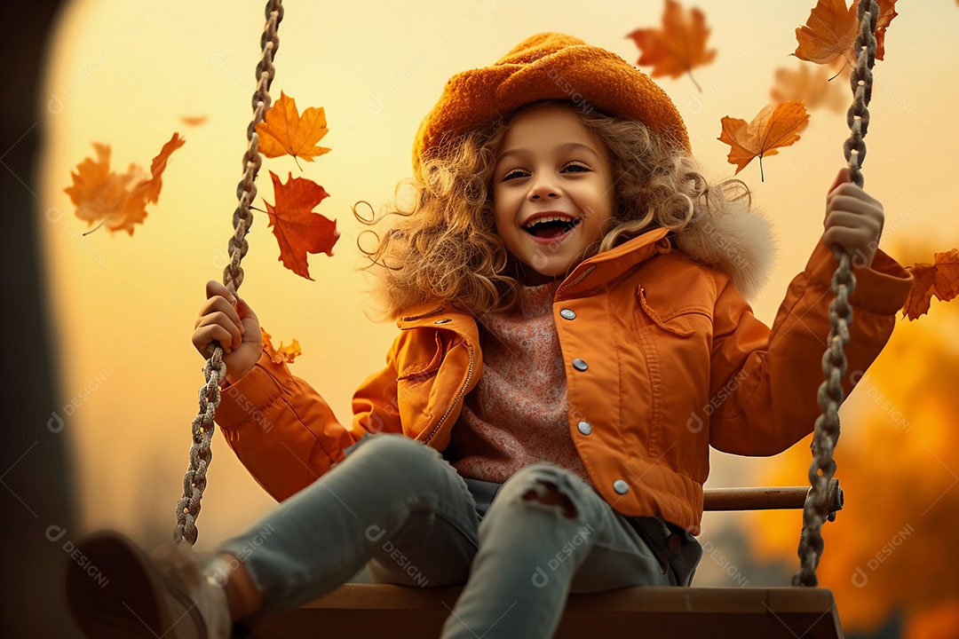 Menina em um balanço no parque outono ou durante o outono