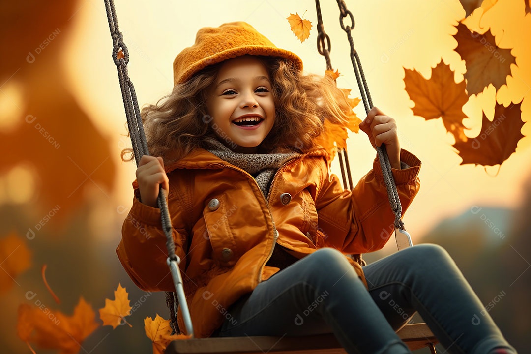 Menina em um balanço no parque outono ou durante o outono