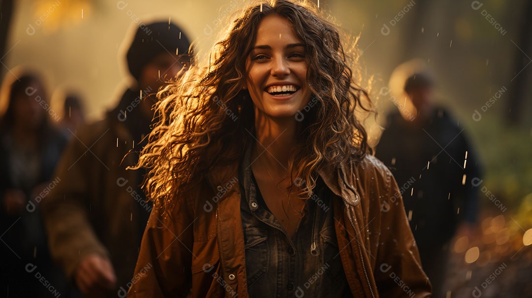 Amigos em um parque durante o outono.