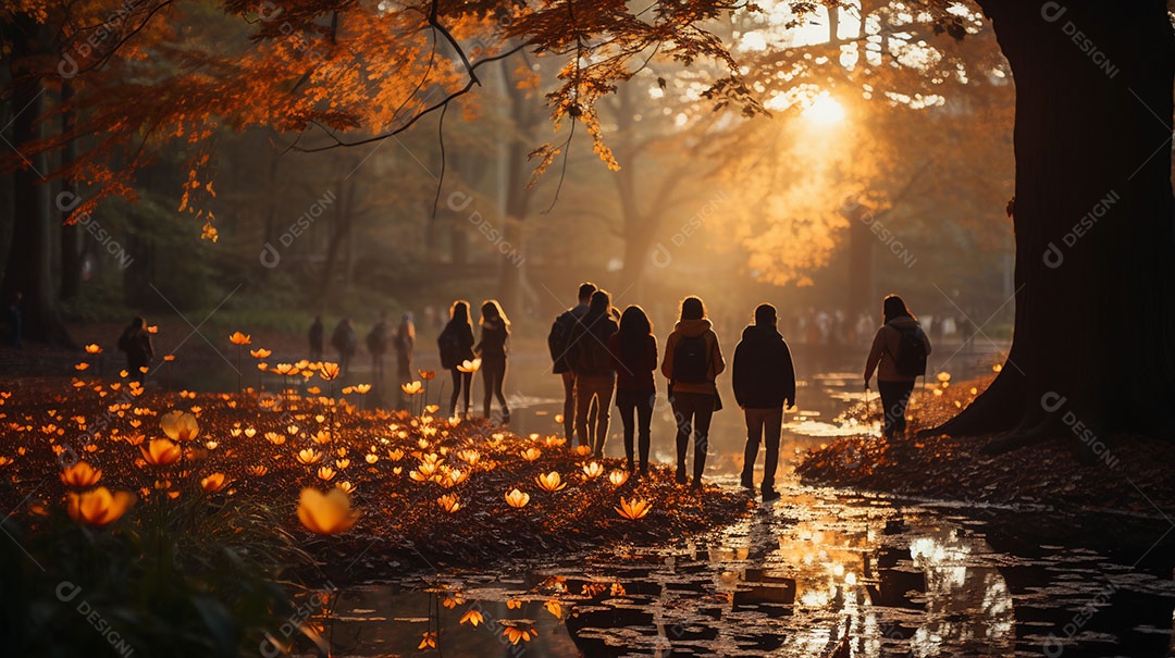 Amigos em um parque durante o outono ou outono
