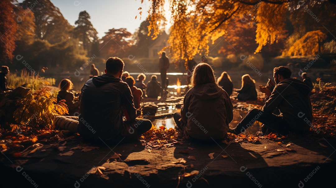 Amigos em um parque durante o outono.