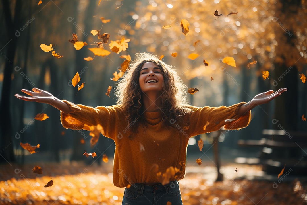 Retrato de mulher bonita em um parque durante o outono.