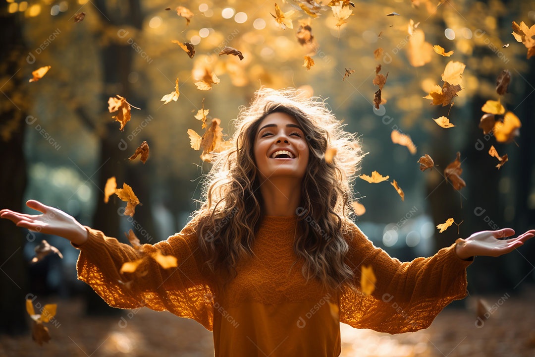 Retrato de mulher bonita em um parque durante o outono.