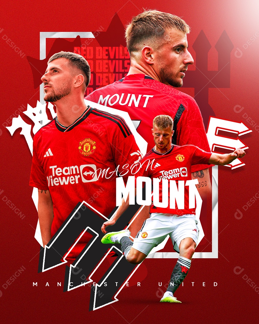Social Media Flyer Futebol Jogador Mount Manchester United PSD Editável