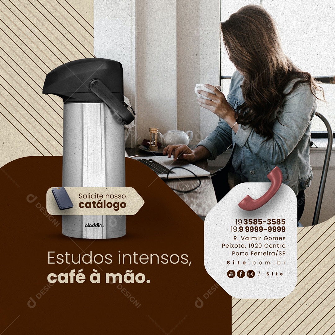 Garrafa de Café Estudos Intensos Café à Mão Social Media PSD Editável