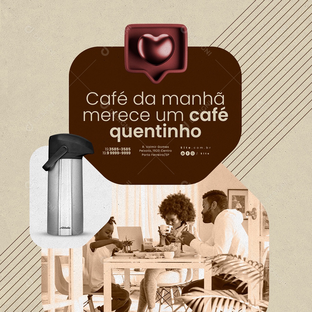 Café da Manhã Merece um Café Quentinho Social Media PSD Editável