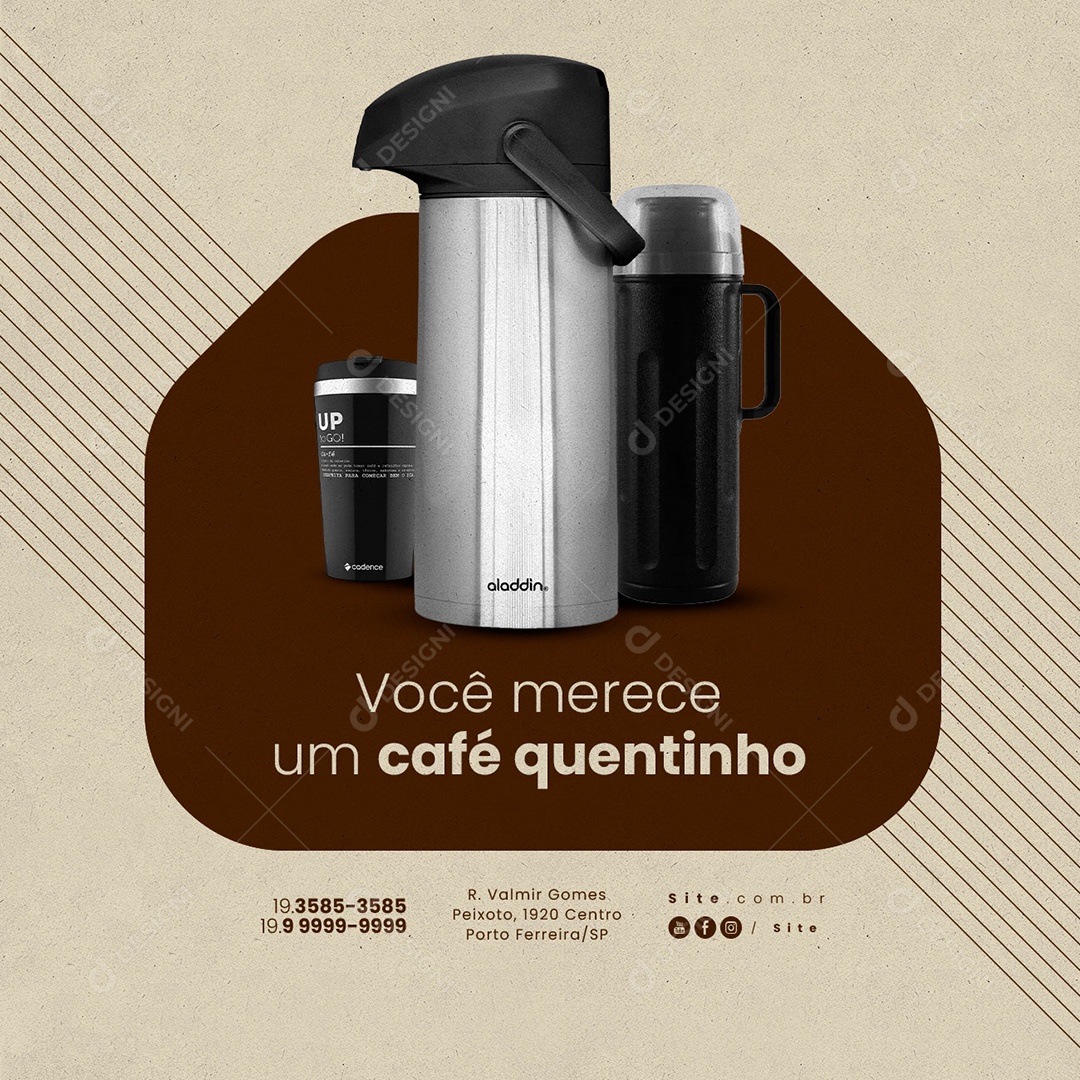 Garrafa de Café Você Merece um Café Quentinho Social Media PSD Editável