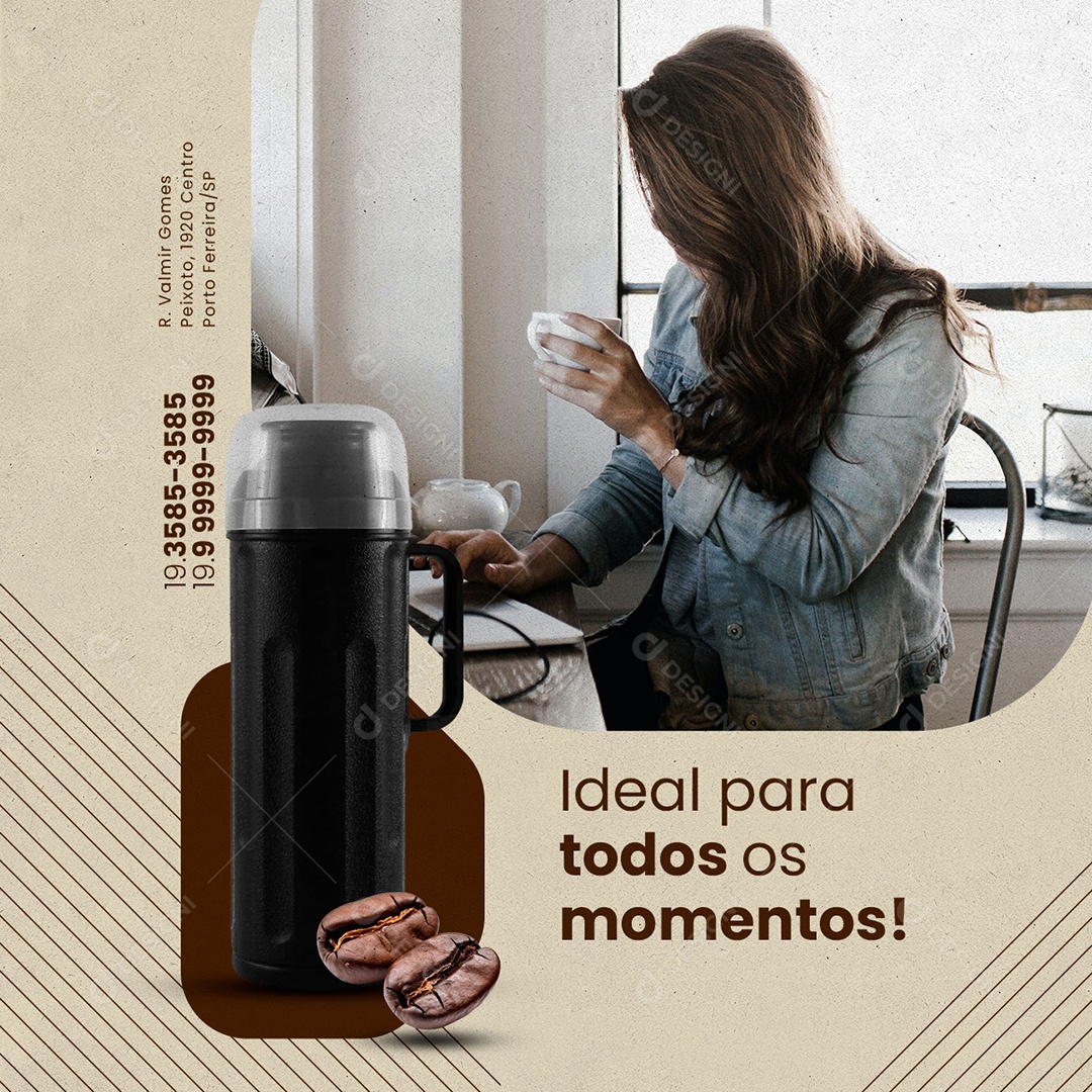 Garrafa de Café Ideal para Todos os Momentos Social Media PSD Editável
