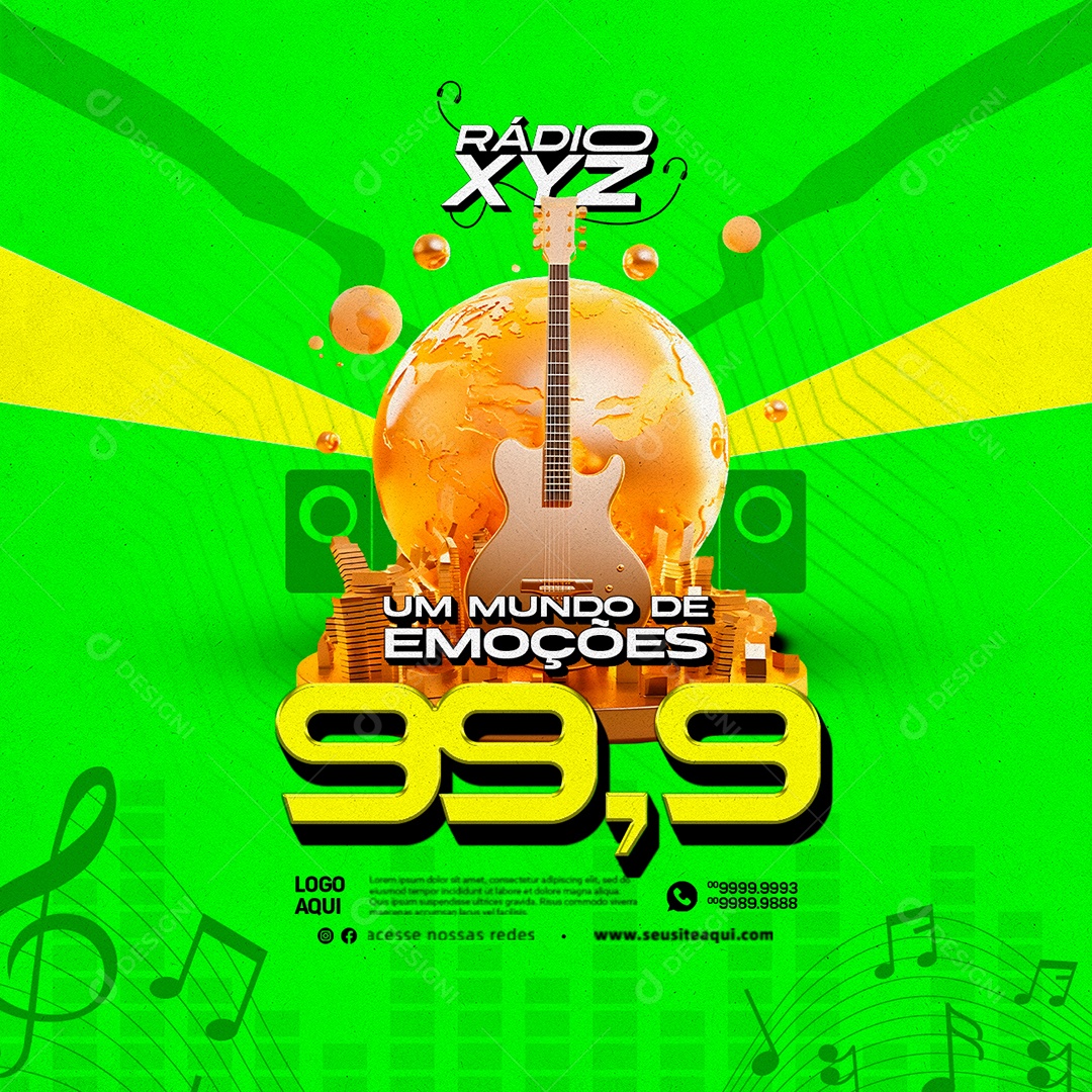 Rádio XYZ Um Mundo de Emoções 99,9 Social Media PSD Editável