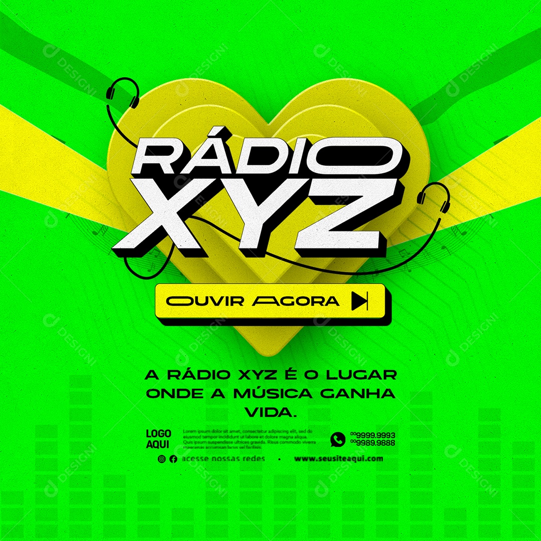 Rádio XYZ Ouvir Agora Social Media PSD Editável