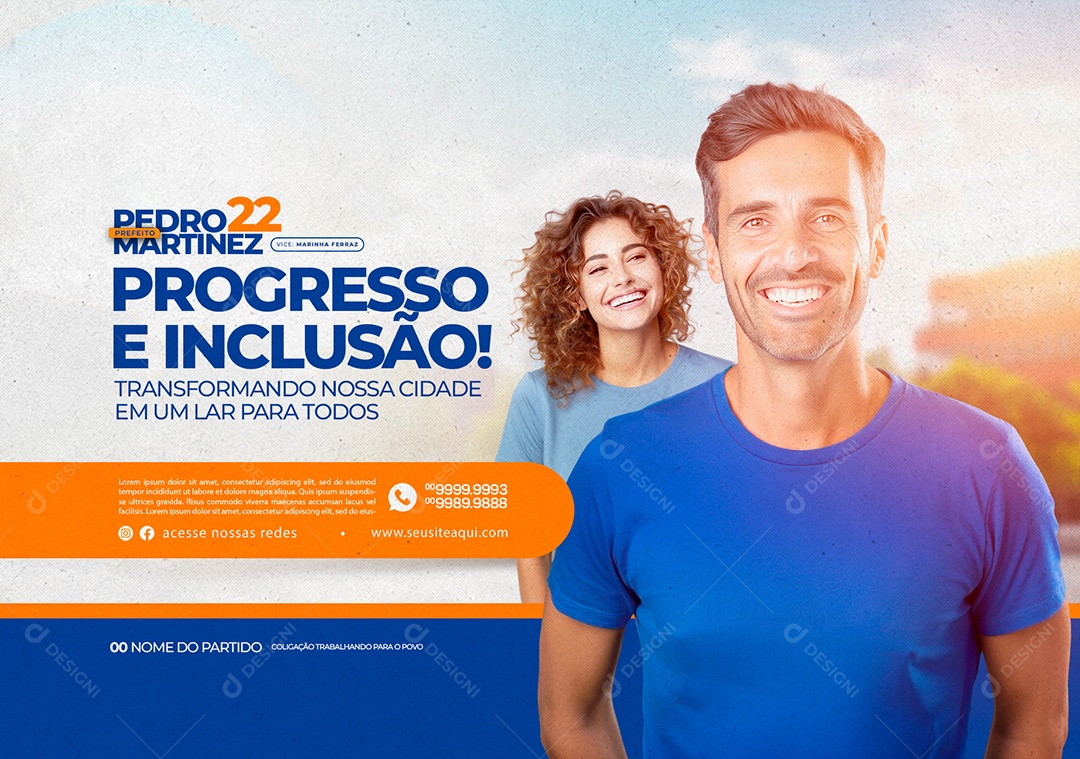 Banner Política Prefeito Pedro Martinez Progresso e Inclusão Social Media PSD Editável