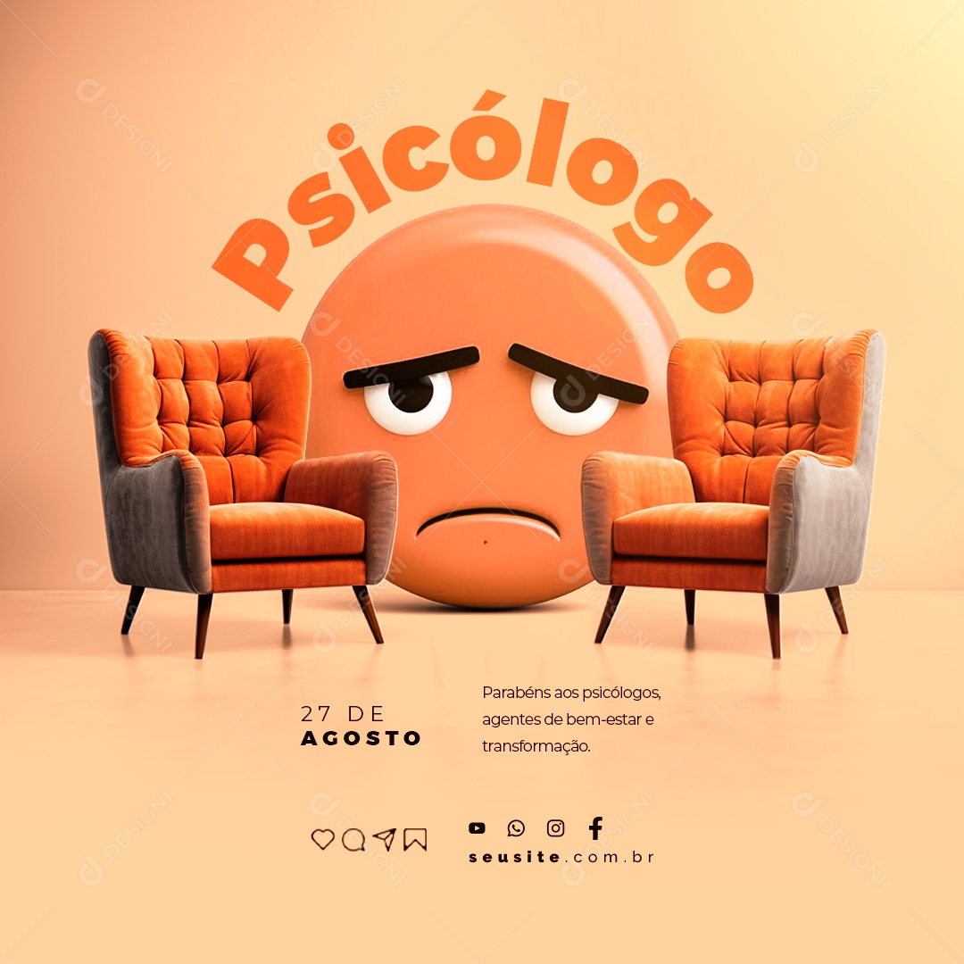 Dia Do Psicólogo Parabéns 27 de Agosto Social Media PSD Editável