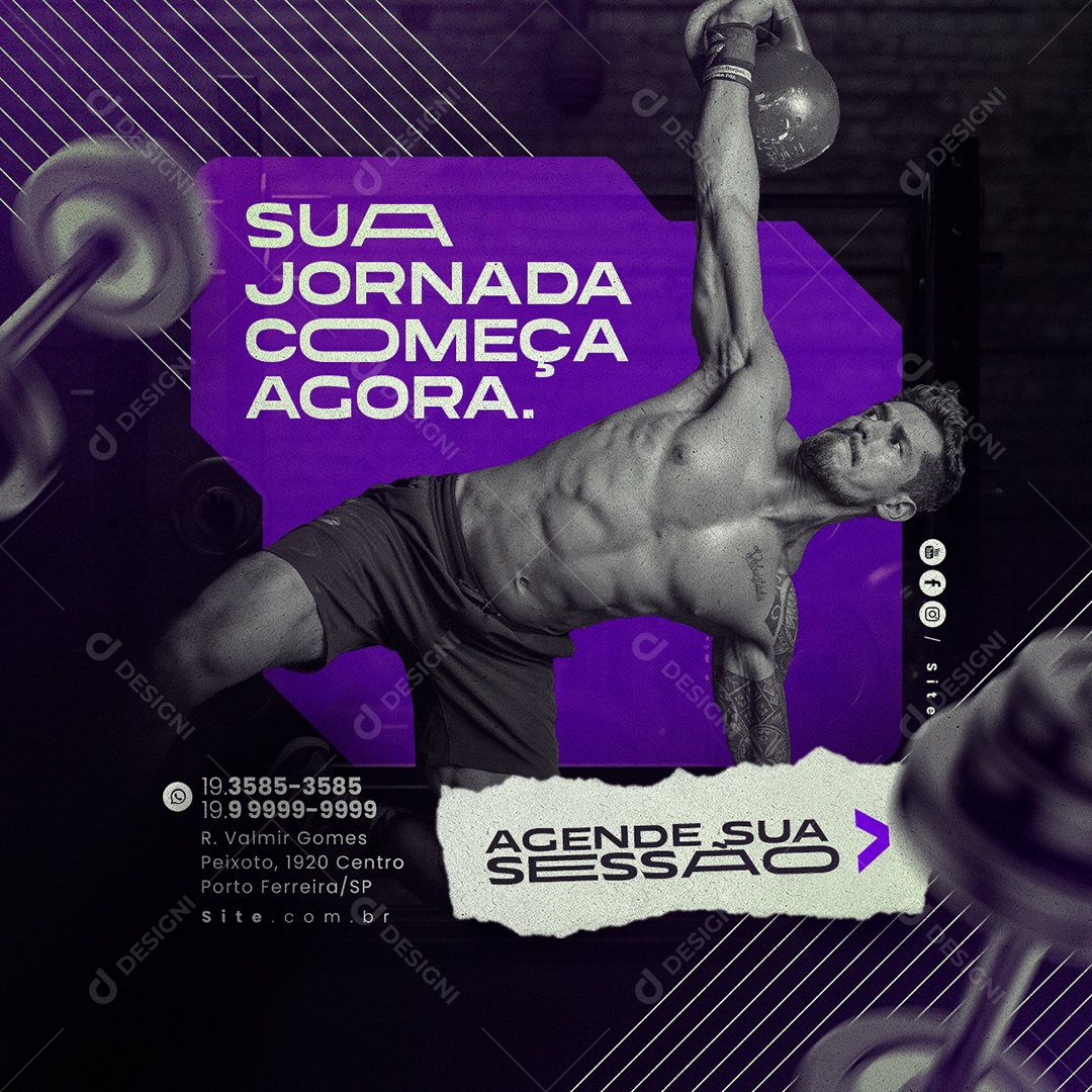 Academia Personal Trainer Sua Jornada Começa Agora Social Media PSD Editável