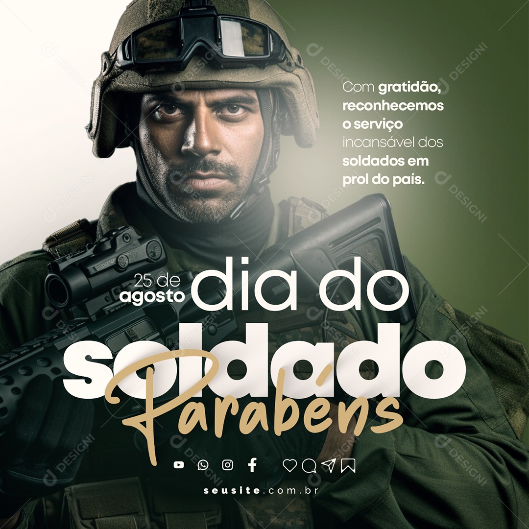 Dia do Soldado Com Gratidão Reconhecendo o Serviço Incansável Social Media PSD Editável