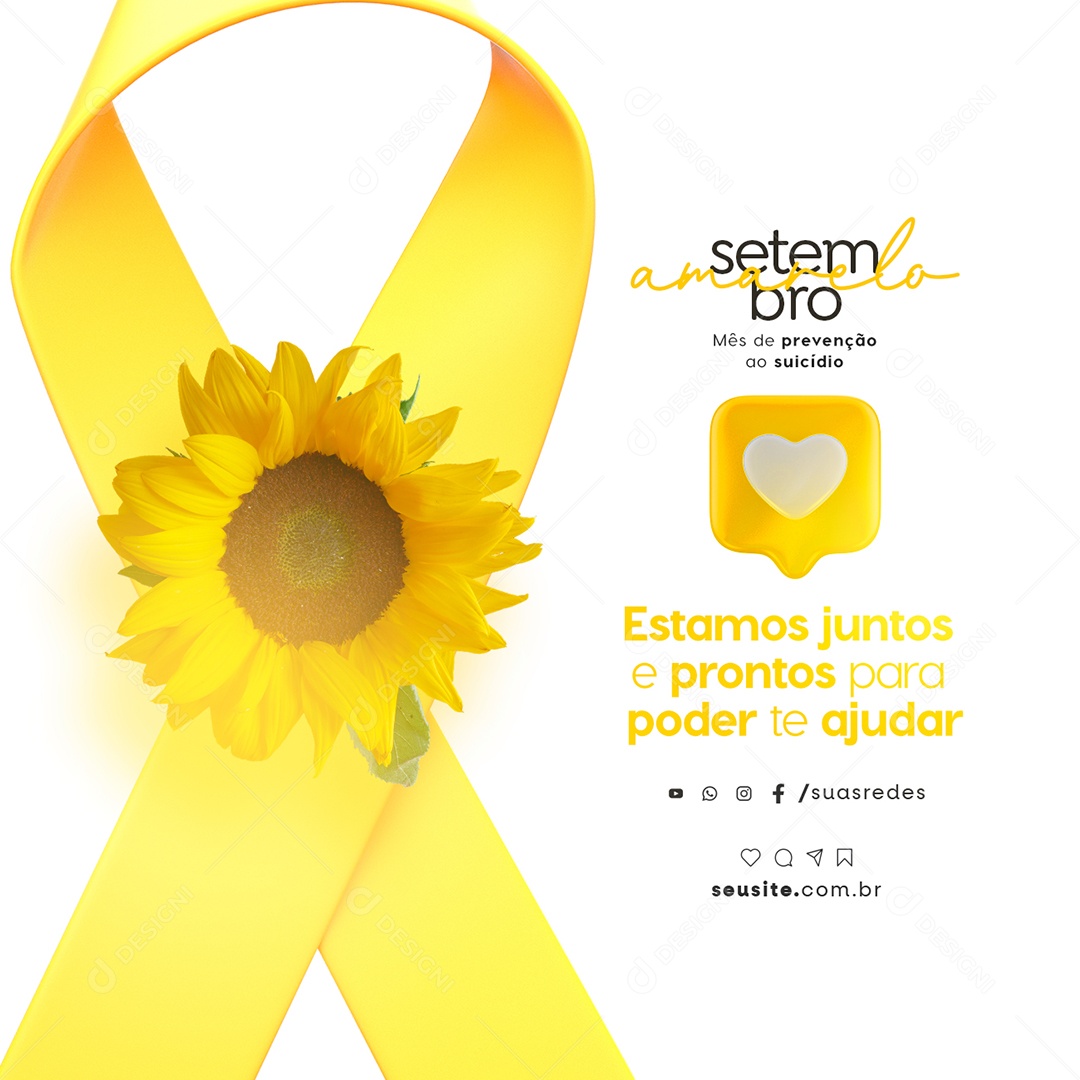 Setembro Amarelo Estamos Juntos e Prontos para Poder te Ajudar Social Media PSD Editável